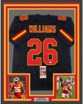 Framed Autographed/Signed Damien Williams 35x39 Kansas City Black Football Jersey JSA COA