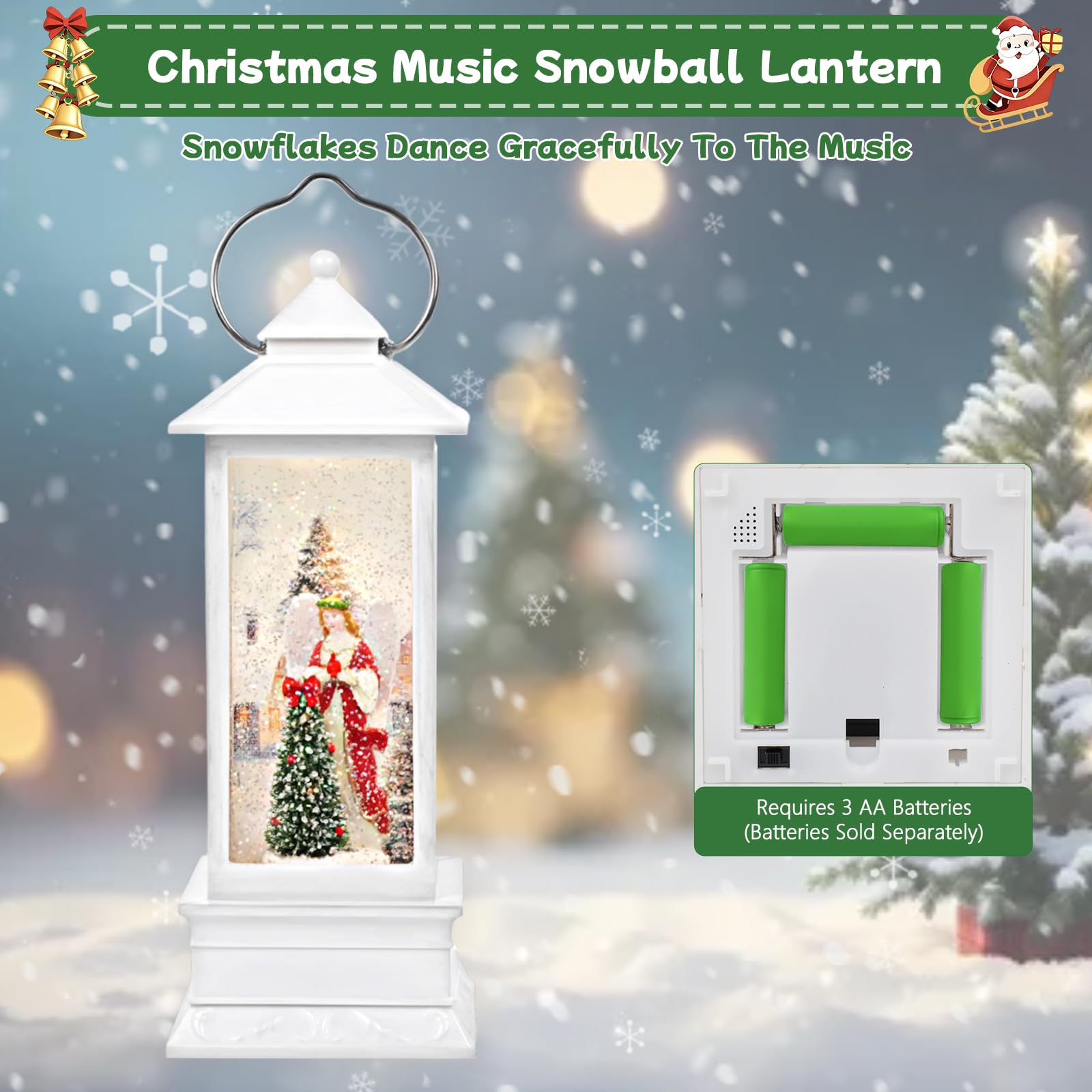 Little Glee Christmas Lantern LED Music Holiday Decoration Angel Tree Resin