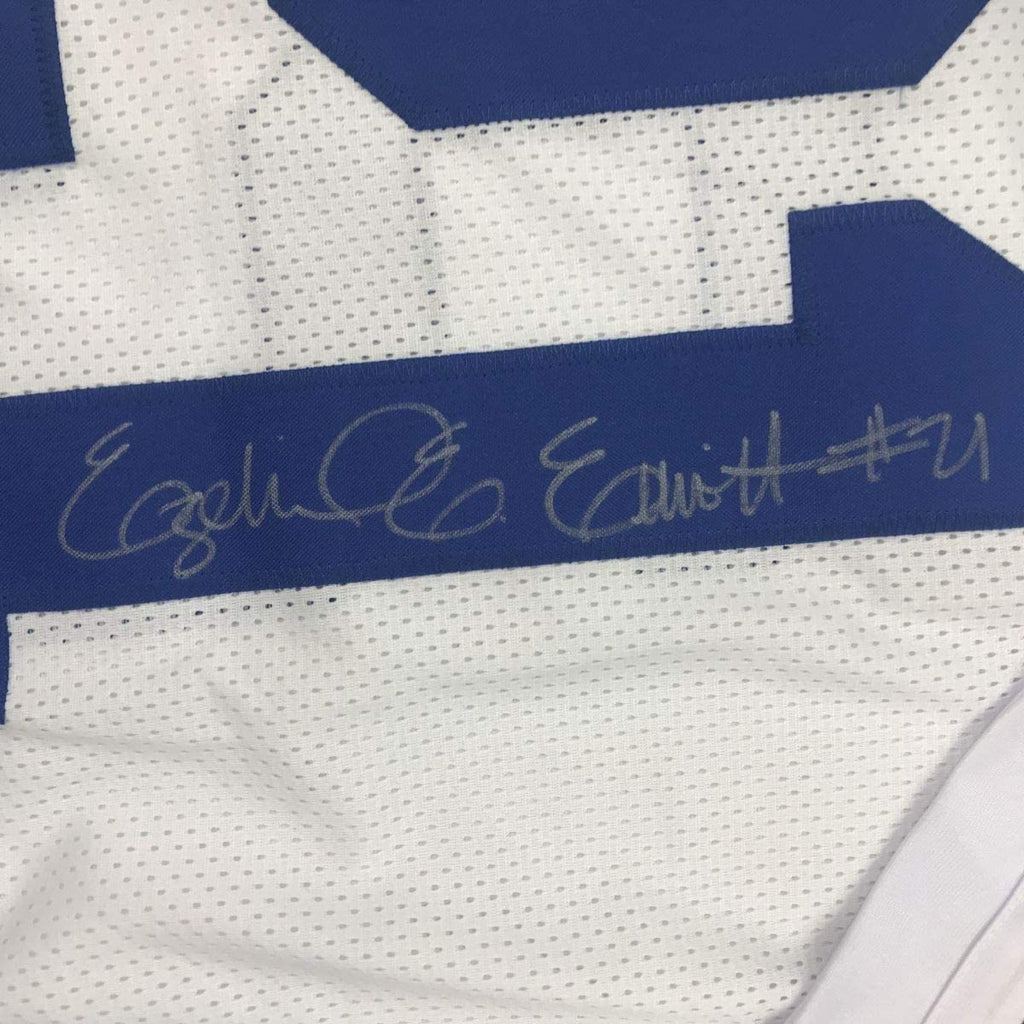 Framed Autographed/Signed Ezekiel Elliott 35x39 Dallas White Football Jersey PSA/DNA COA
