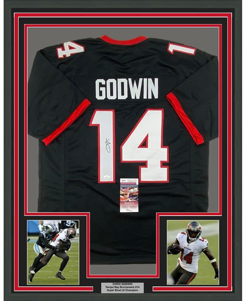 Framed Autographed/Signed Chris Godwin 35x39 Tampa Bay Pewter Football Jersey JSA COA