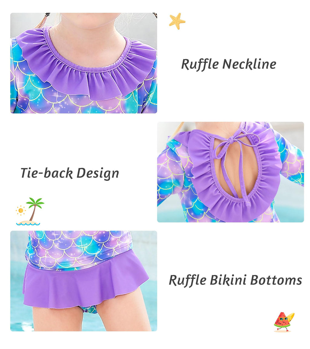 RAISEVERN Girls 2-Piece Mermaid Swimsuit Rash Guard Set A-mermaid-01 Size 3T