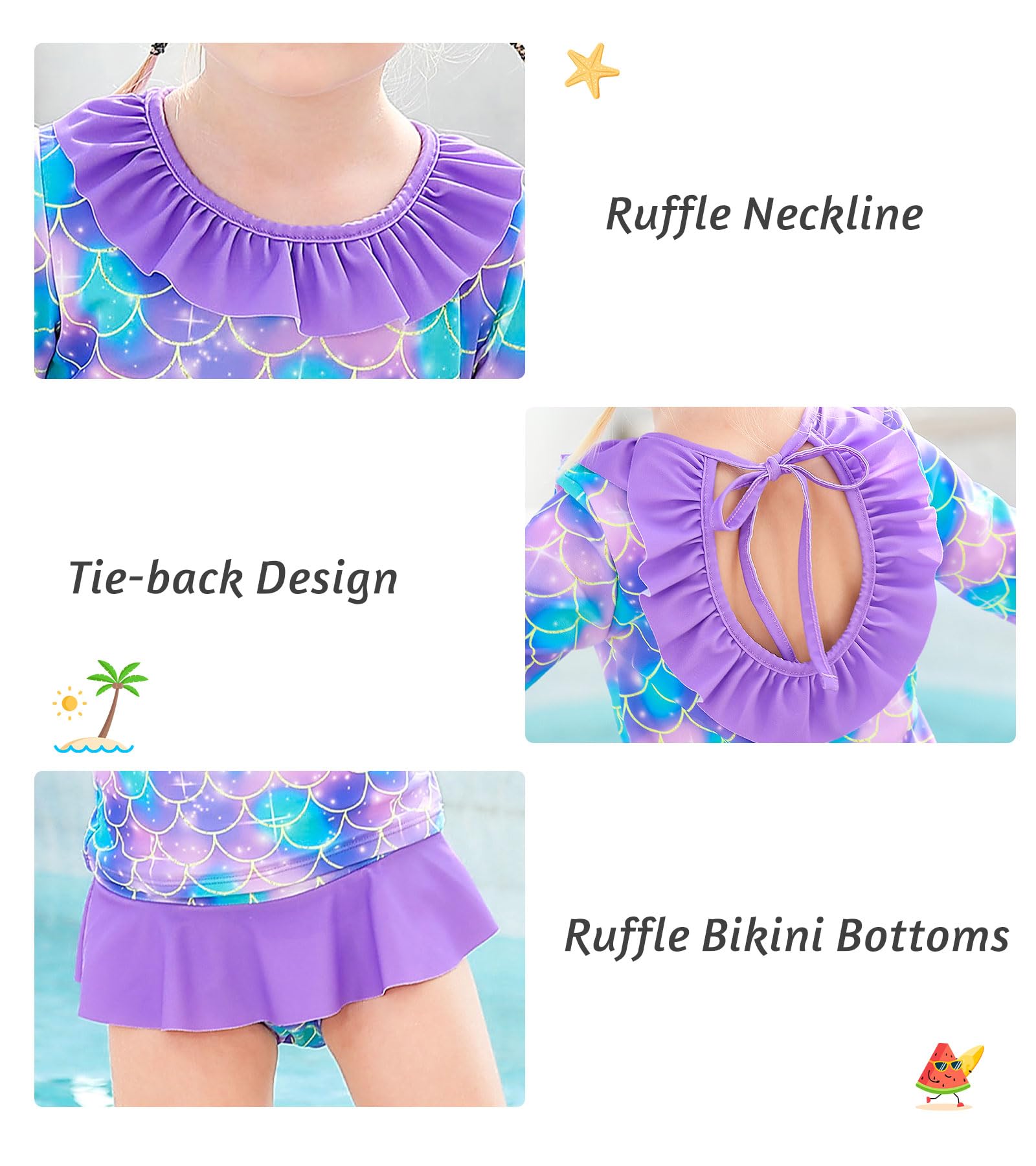 RAISEVERN Girls 2-Piece Mermaid Swimsuit Rash Guard Set A-mermaid-01 Size 3T