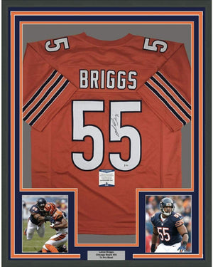 Framed Autographed/Signed Lance Briggs 35x39 Chicago Orange Football Jersey Beckett BAS COA