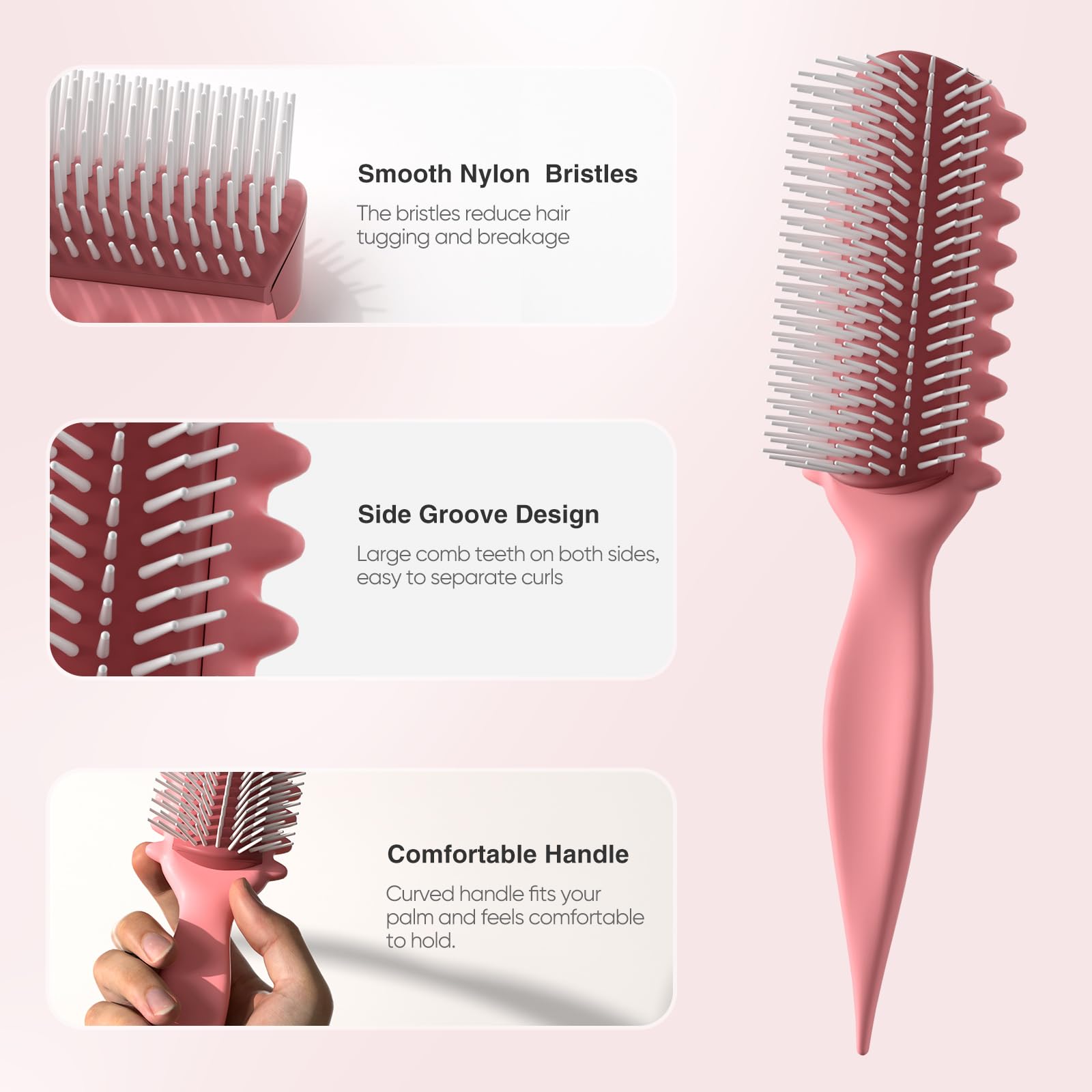 AM 8:00 Curly Hairbrush Curl Defining Voluming Styling Tool Pink