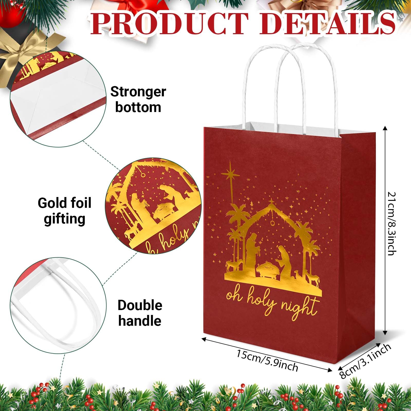 Bolsome 24Pcs Christmas Nativity Gift Bags Red Green Blue Gold Foil