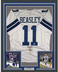 Framed Autographed/Signed Cole Beasley 35x39 Dallas White Football Jersey JSA COA