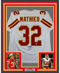 Framed Autographed/Signed Tyrann Mathieu 35x39 Kansas City White Football Jersey PSA/DNA COA