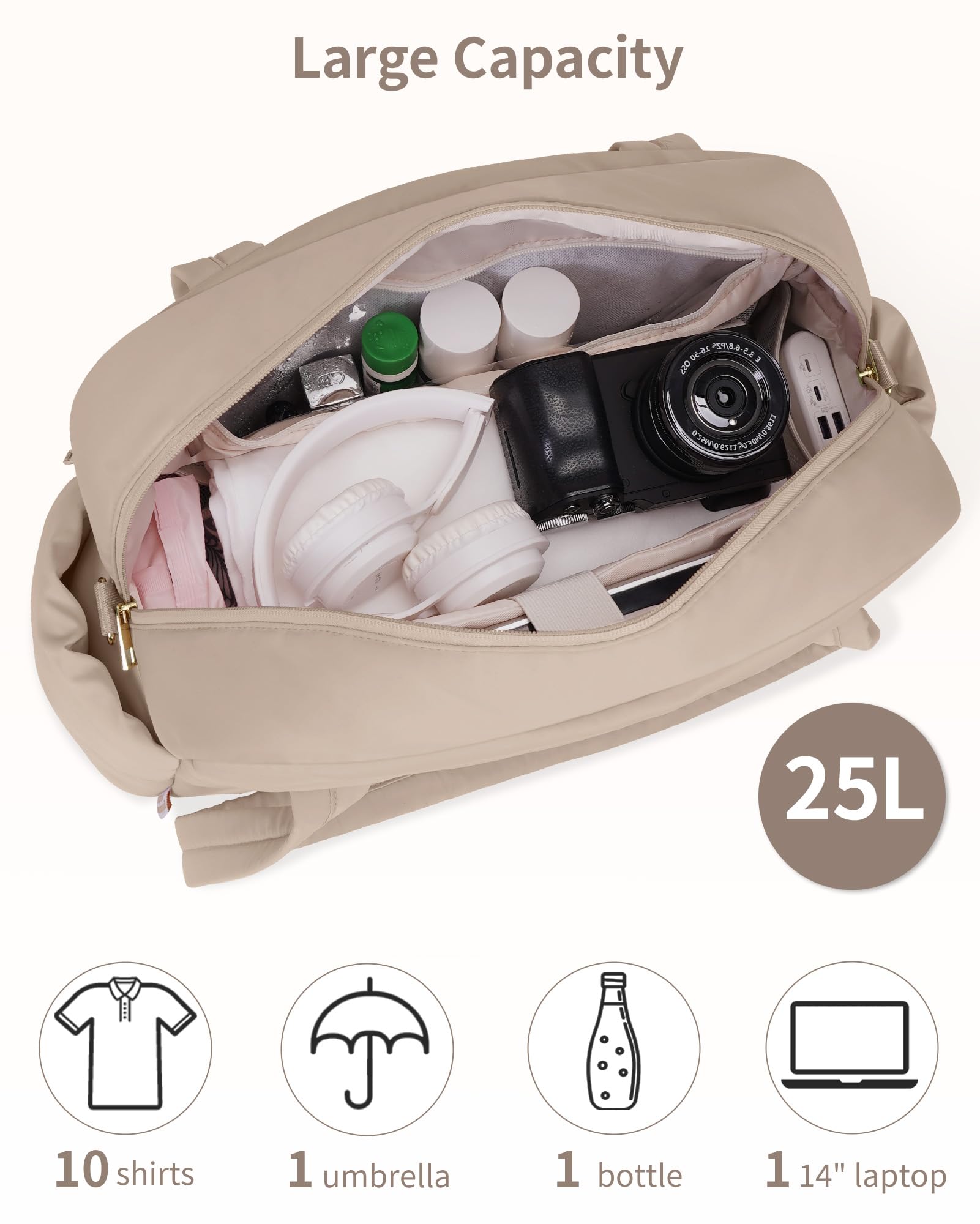 Wandering Nature Small Travel Duffle Bag 18x14x8 Beige Laptop Compartment