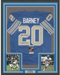 Framed Autographed/Signed Lem Barney HOF 92 35x39 Detroit Blue Football Jersey JSA COA