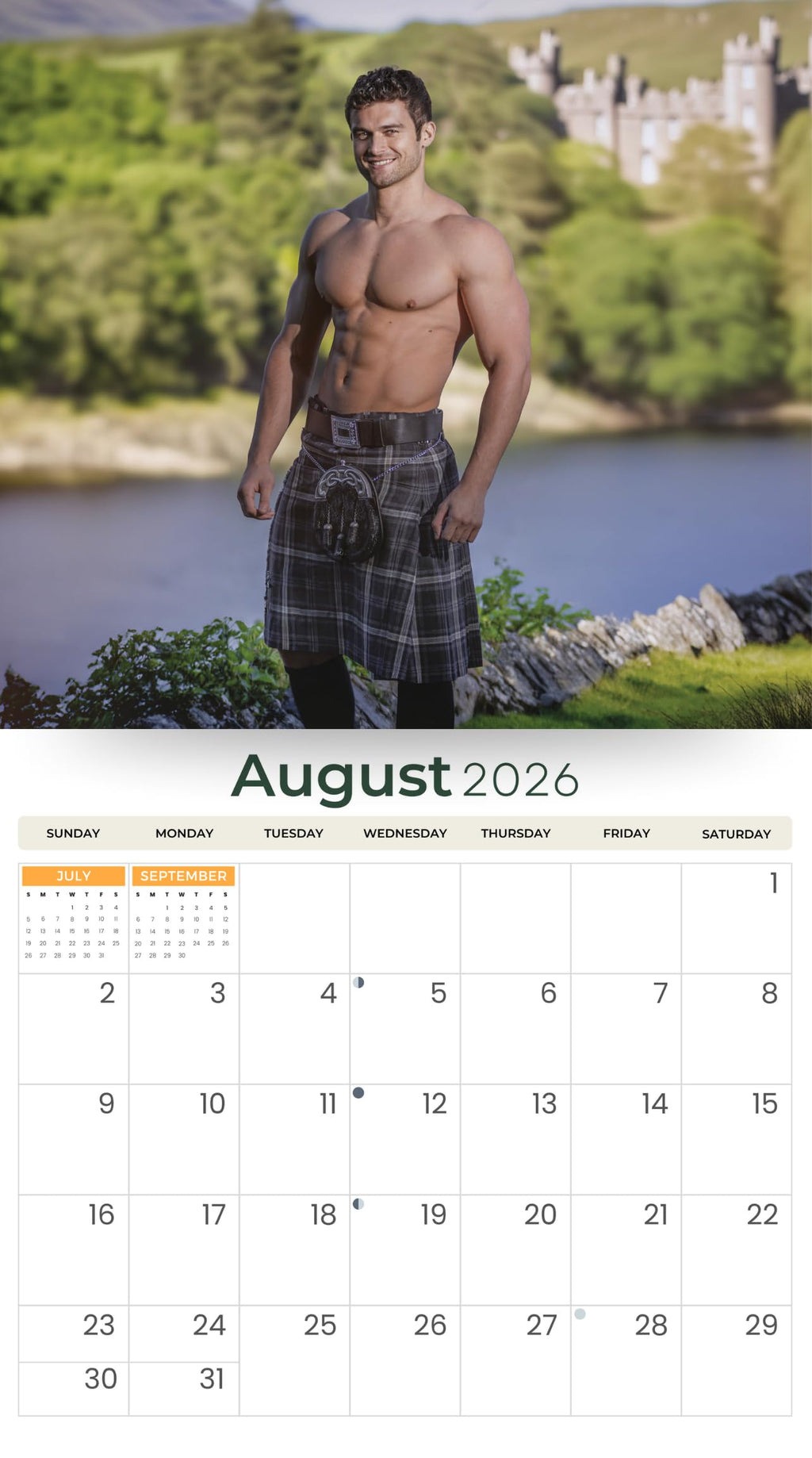 Just Calendars Men in Kilts 2026 Deluxe Wall Calendar 12x13.3 Large