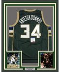 Framed Autographed/Signed Giannis Antetokounmpo 35x39 Milwaukee Green Basketball Jersey PSA/DNA COA