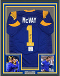 Framed Autographed/Signed Sean McVay 35x39 Los Angeles LA Retro Blue Football Jersey Beckett BAS COA
