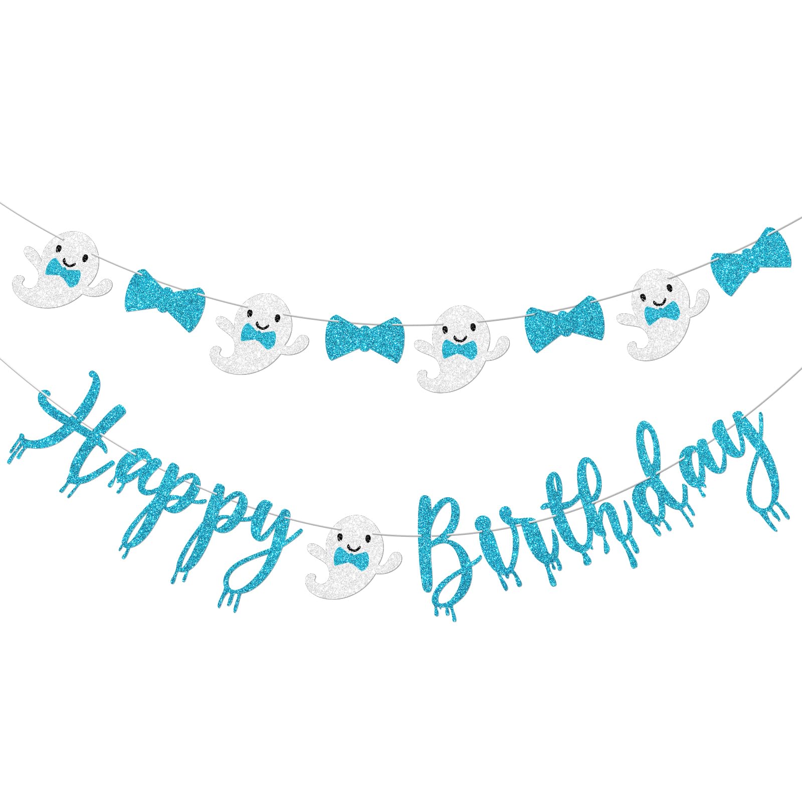 Vofrise Blue Halloween Birthday Banner Glitter Bow Tie Ghost Garland