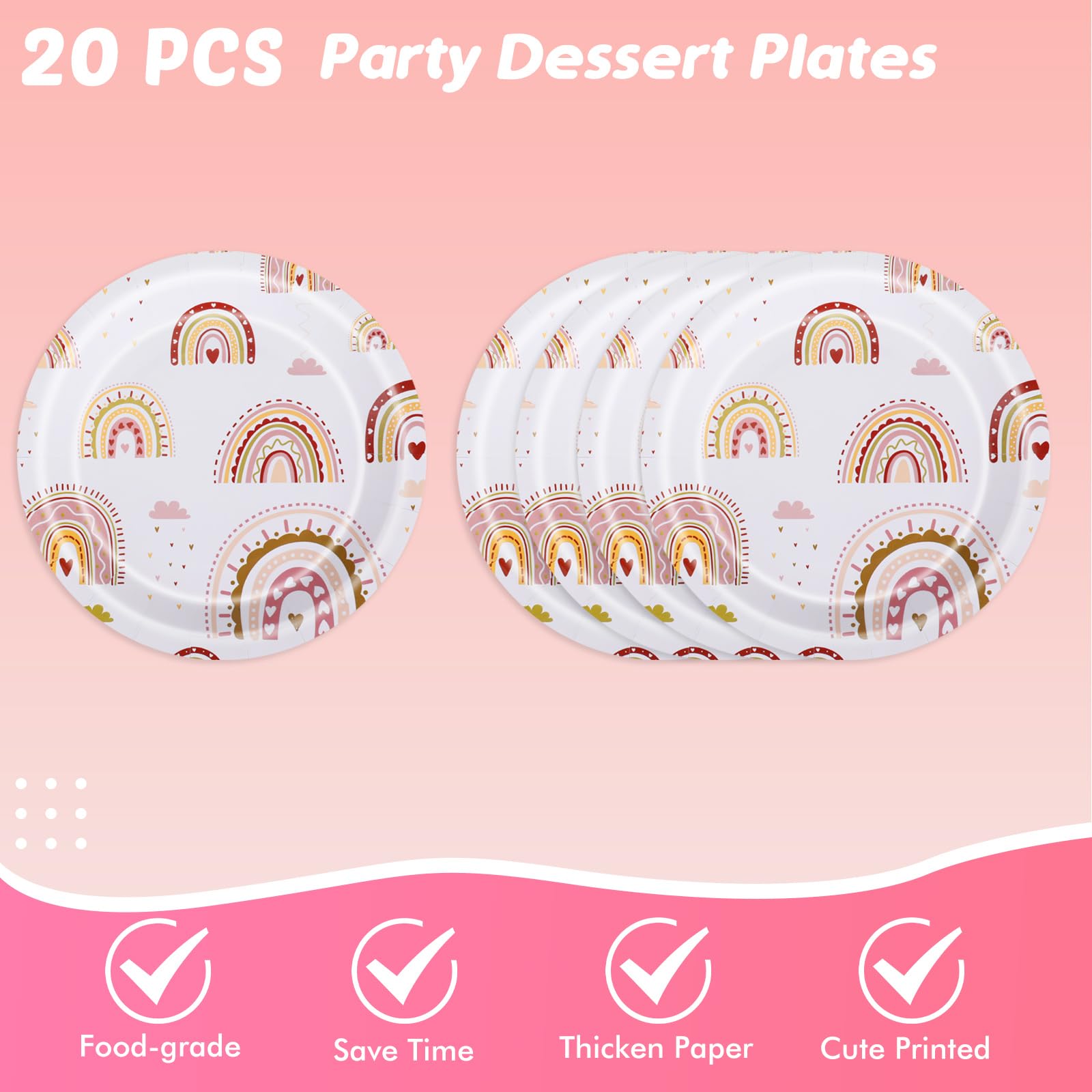 Ryzovo Boho Rainbow Party Supplies 62pcs Paper Plates Napkins Tablecloth