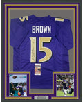 Framed Autographed/Signed Marquise Brown 35x39 Baltimore Color Rush Football Jersey JSA COA