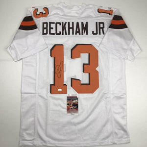 Autographed/Signed Odell Beckham Jr. Cleveland White Football Jersey JSA COA