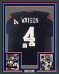 Framed Autographed/Signed Deshaun Watson 35x39 Houston Blue Football Jersey Beckett BAS COA