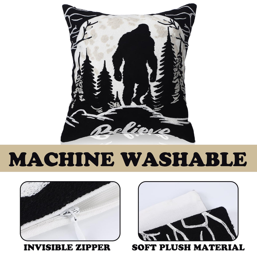 Burbell Bigfoot Christmas Pillow Covers Set of 2 Black 18x18