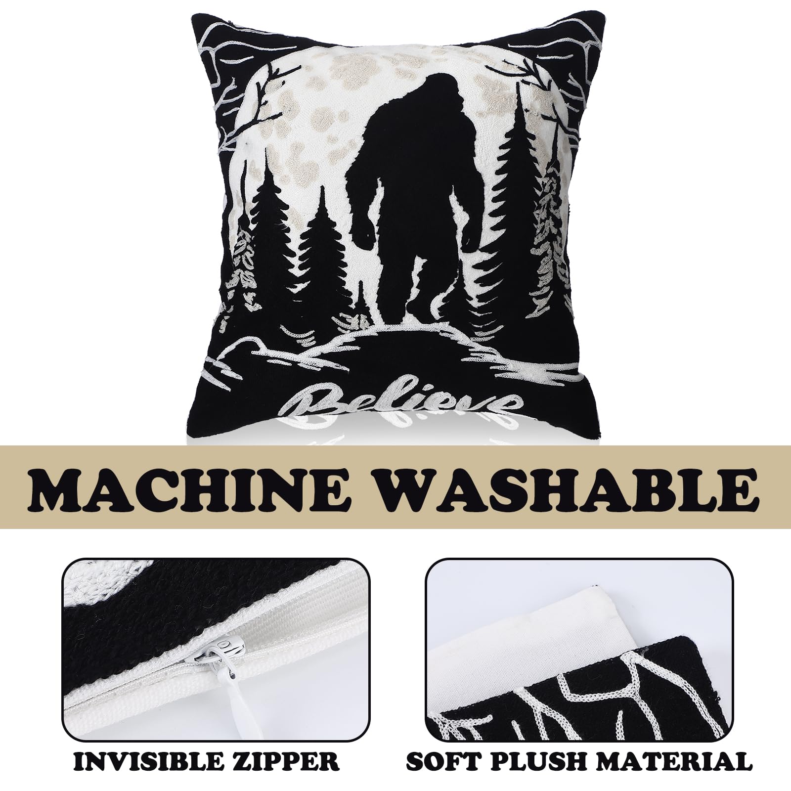 Burbell Bigfoot Christmas Pillow Covers Set of 2 Black 18x18
