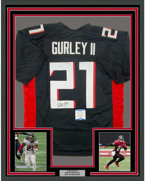 Framed Autographed/Signed Todd Gurley II 35x39 Atlanta Black Football Jersey Beckett BAS COA