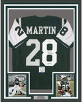 Framed Autographed/Signed Curtis Martin HOF 12 35x39 New York Green Football Jersey Beckett BAS COA