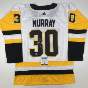 Autographed/Signed Matt Murray Pittsburgh White Hockey Jersey Beckett BAS COA