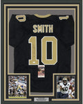 Framed Autographed/Signed Tre'Quan Smith 35x39 New Orleans Black Football Jersey JSA COA