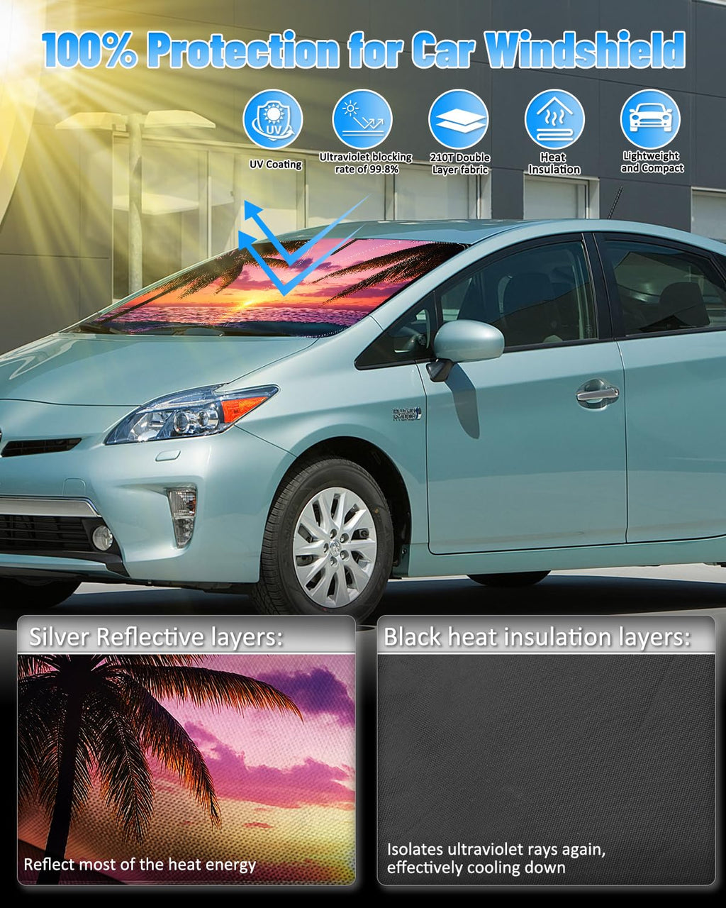 Sunset Beach Windshield Sun Shade for Toyota Prius Hatchback 2016-22 Foldable