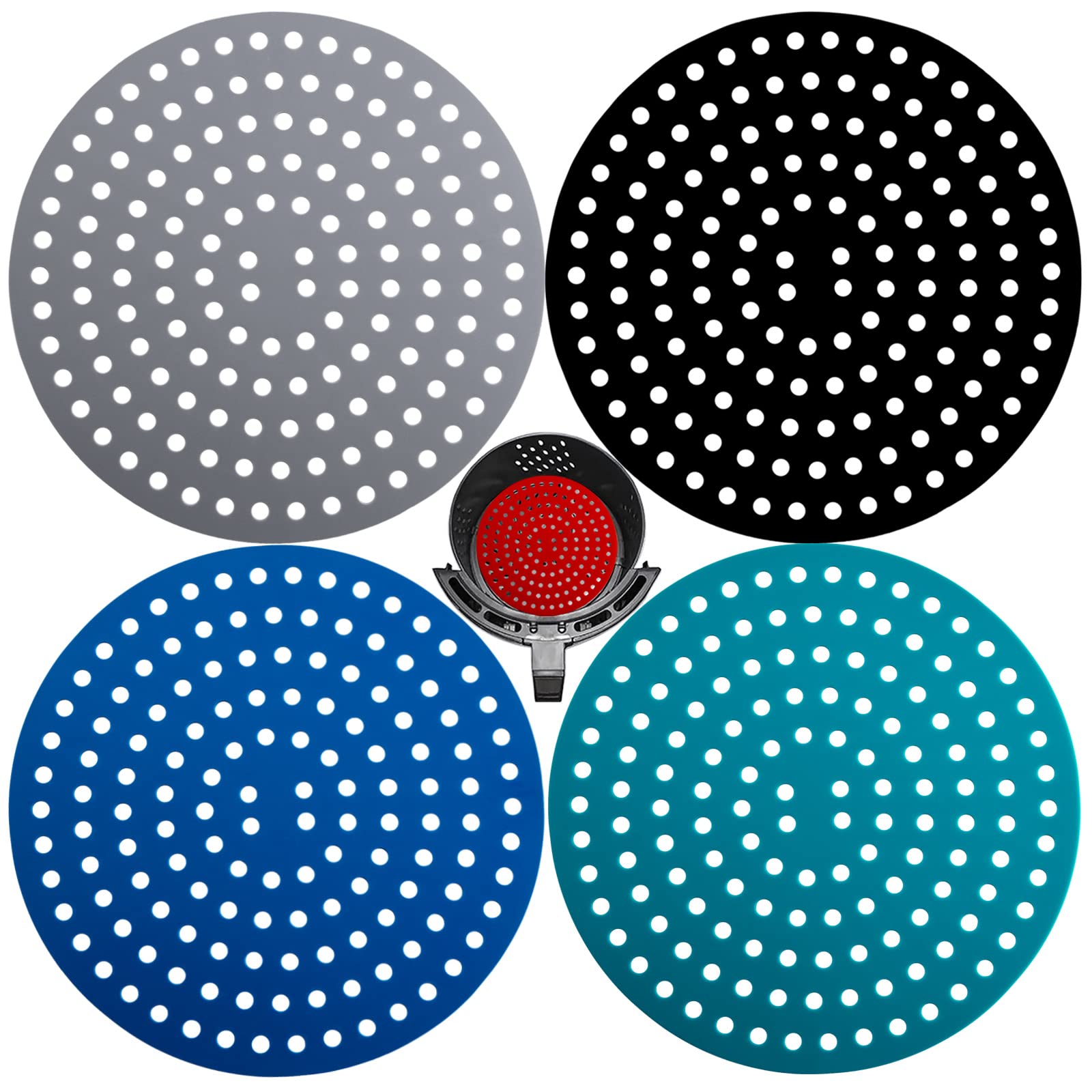 Viwehots Silicone Air Fryer Liners 8" Non Stick Reusable 4 Pack Mixed Colors