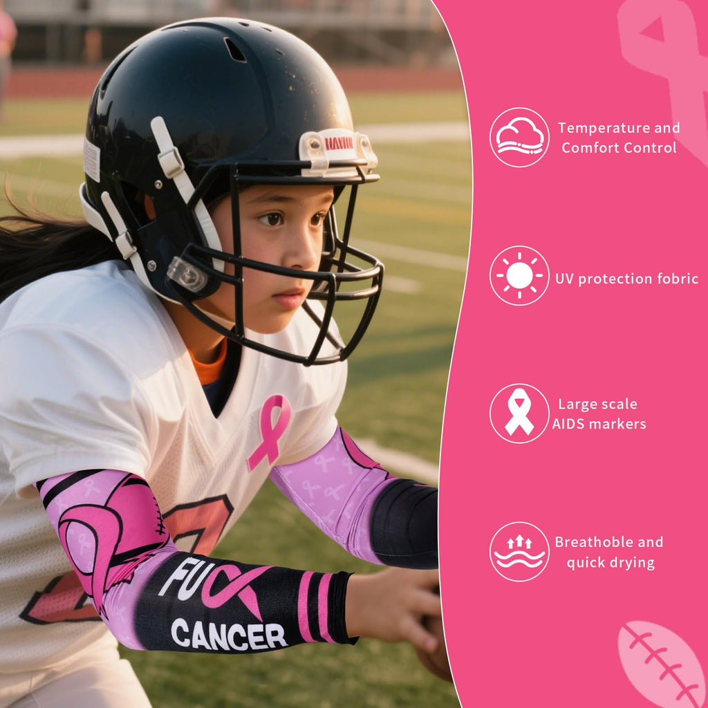 PABOBIT Breast Cancer Awareness Pink Ribbon Arm Sleeves Football 1 Pair Size