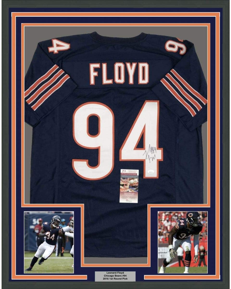 Framed Autographed/Signed Leonard Floyd 35x39 Chicago Blue Football Jersey JSA COA