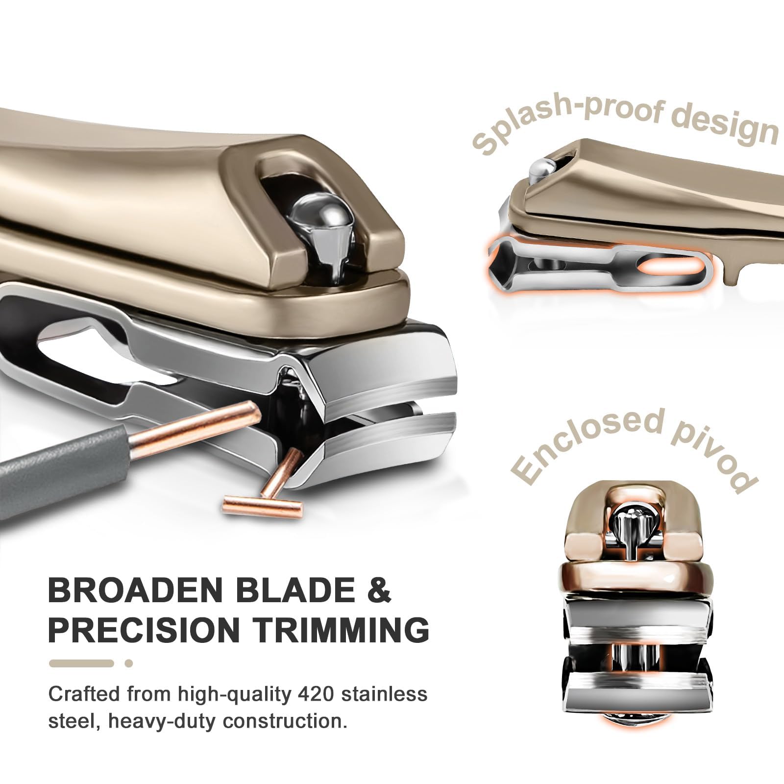 ILLFER Toe Nail Clippers 360° Rotating Long Handle Gold Stainless Steel