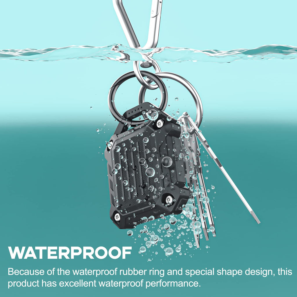 Jeanue Waterproof AirTag Holder Keychain Case Orange & Black 2 Pack Screw Closed
