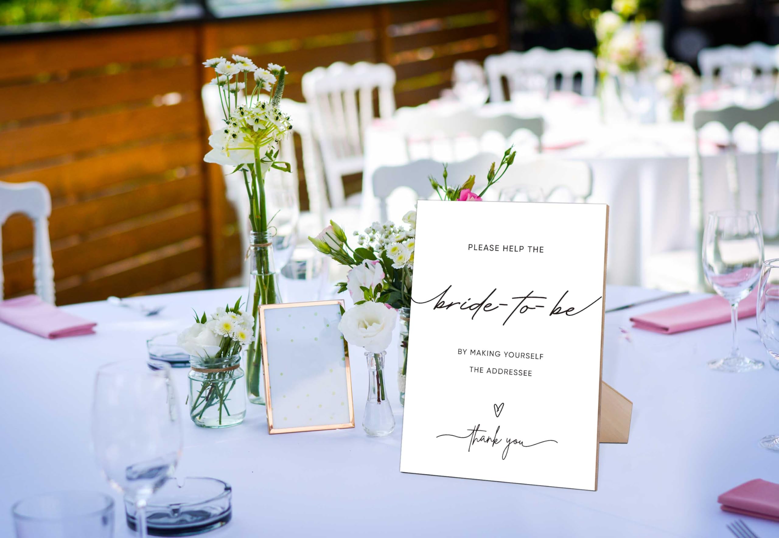 QOFO Wedding Party Minimalist Wooden Sign with Stand - Party Decorations