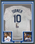 Framed Autographed/Signed Justin Turner 35x39 Los Angeles LA White Baseball Jersey JSA COA