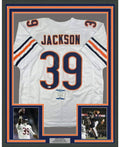 Framed Autographed/Signed Eddie Jackson 35x39 Chicago White Football Jersey Beckett BAS COA