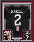 Framed Autographed/Signed Johnny FN Football Manziel 35x39 Texas A&M Black College Jersey JSA COA