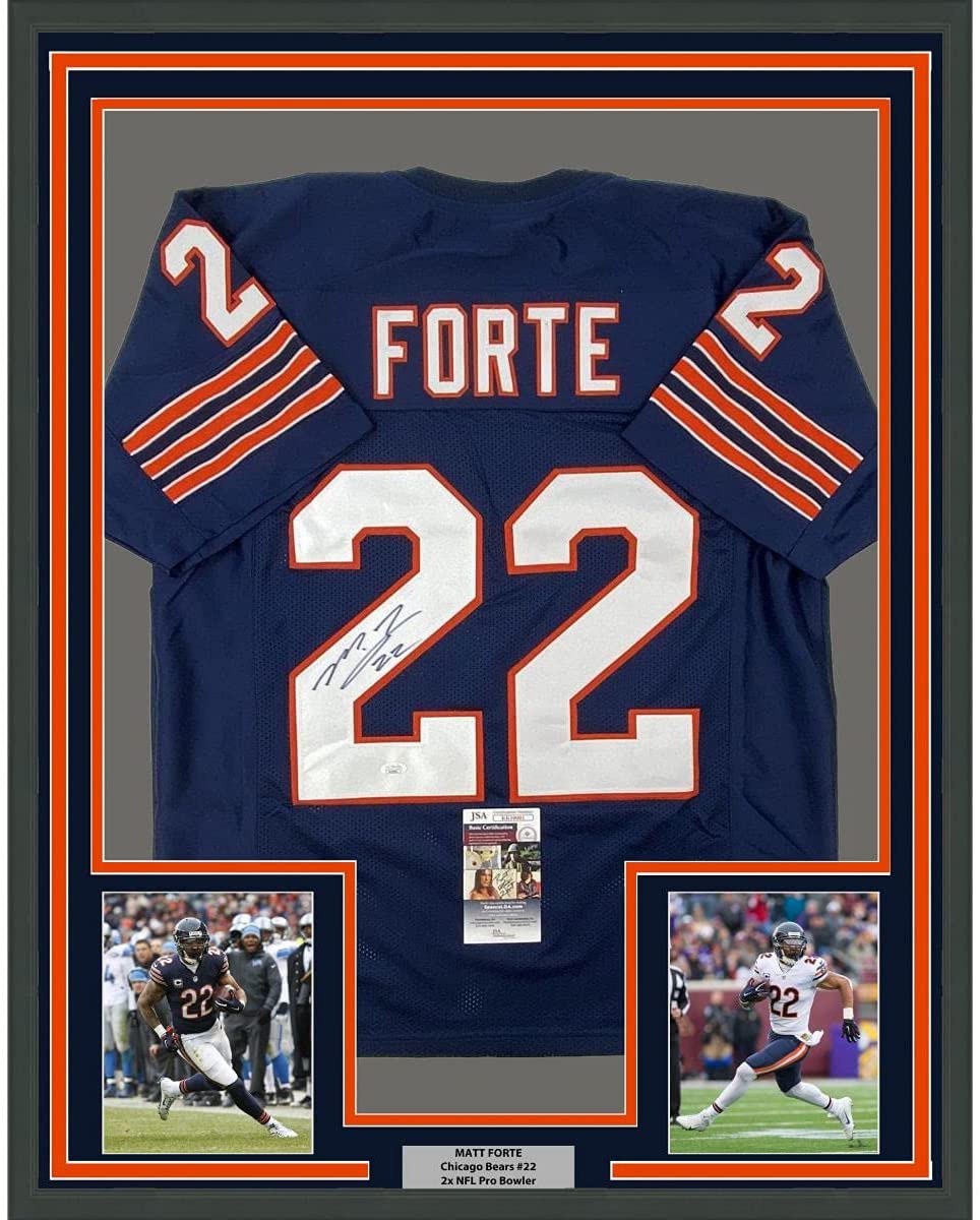 Framed Autographed/Signed Matt Forte 35x39 Chicago Blue Football Jersey JSA COA