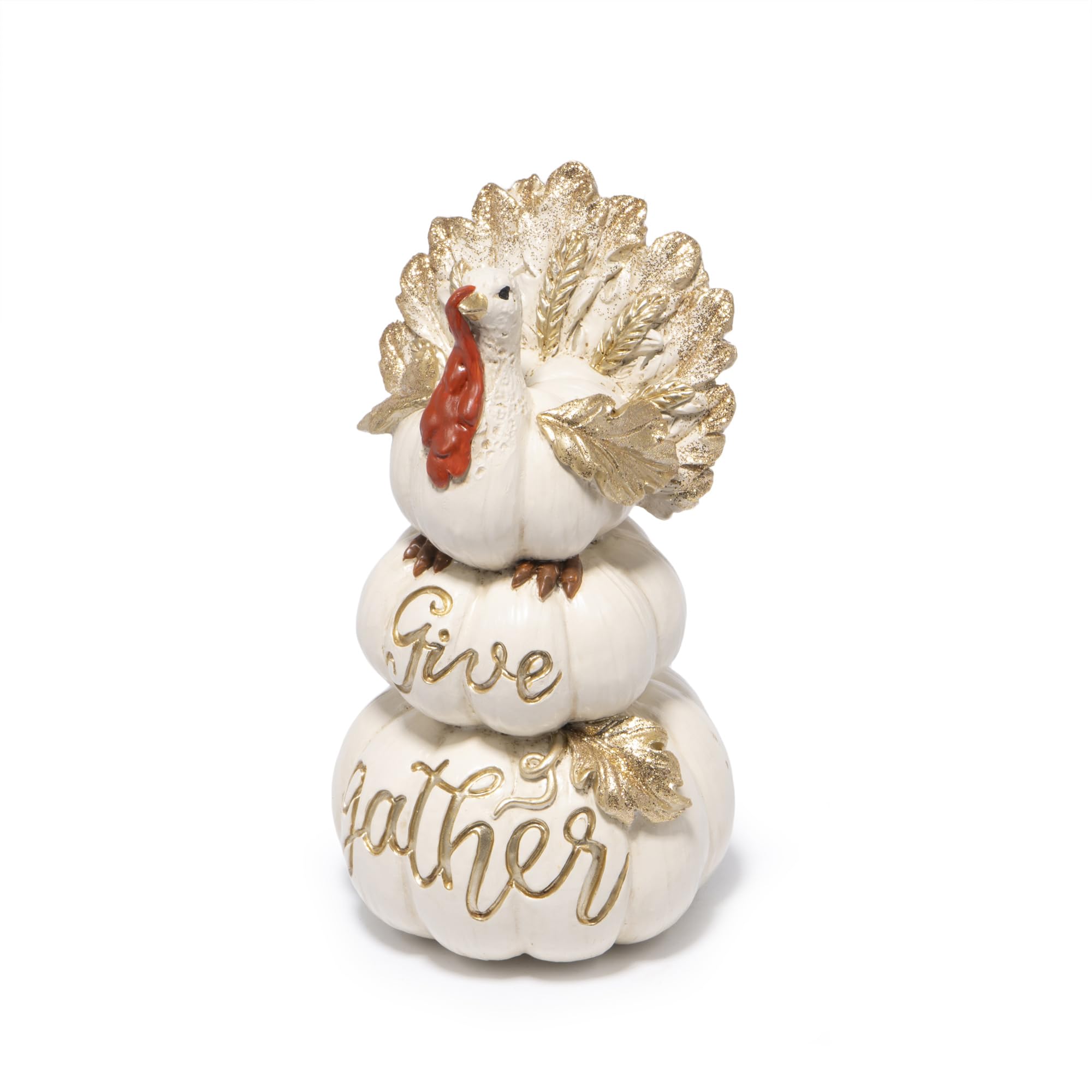 Hodao Thanksgiving Pumpkin Turkey Figurine 3 Stacked Pumpkins White Resin