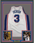Framed Autographed/Signed Allen Iverson 35x39 Philadelphia White Current Basketball Jersey PSA/DNA COA