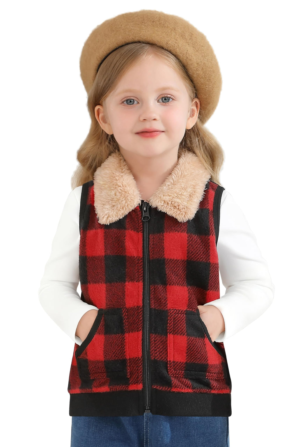 AlisOker Toddler Fleece Buffalo Plaid Puffer Vest Winter Coat Size 3T