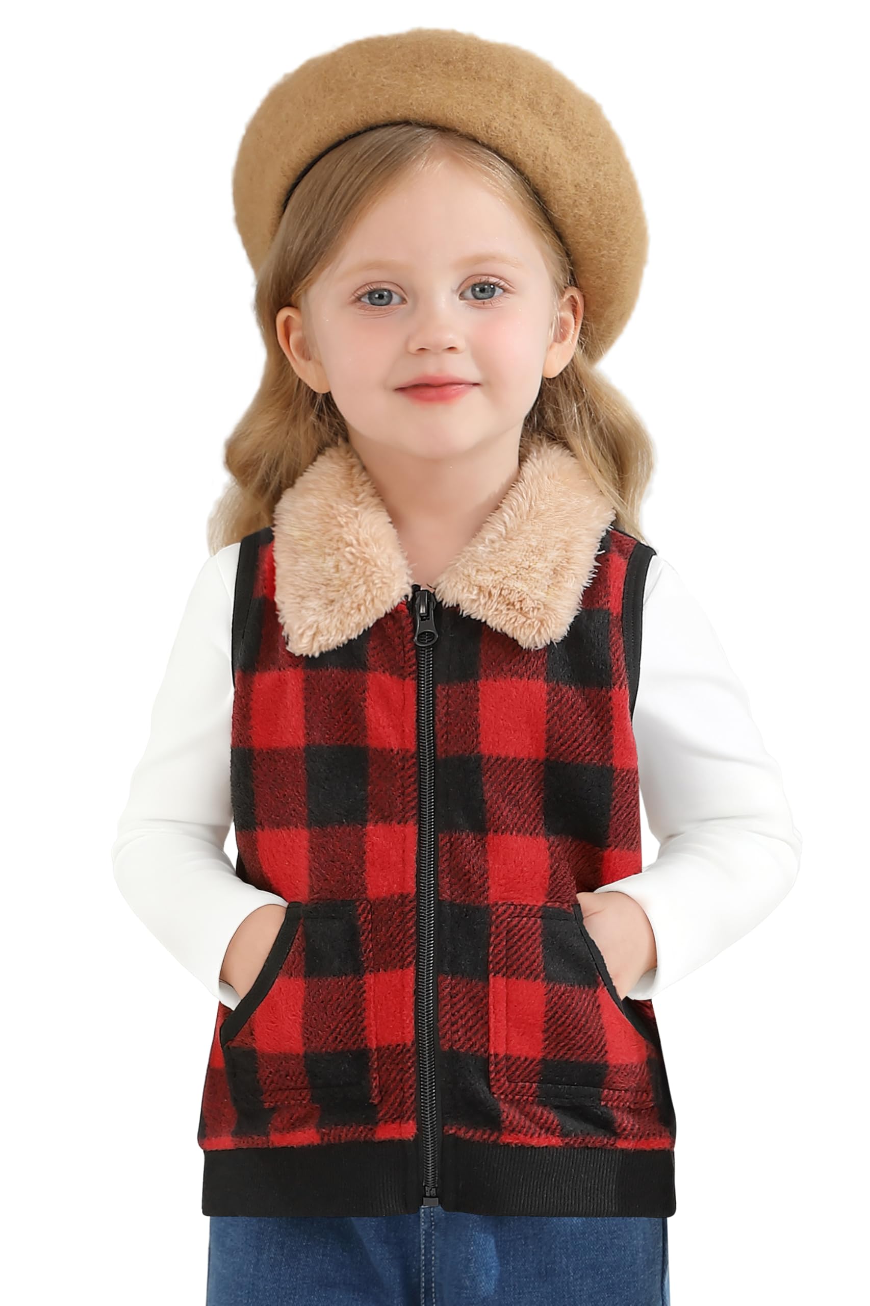 AlisOker Toddler Fleece Buffalo Plaid Puffer Vest Winter Coat Size 3T