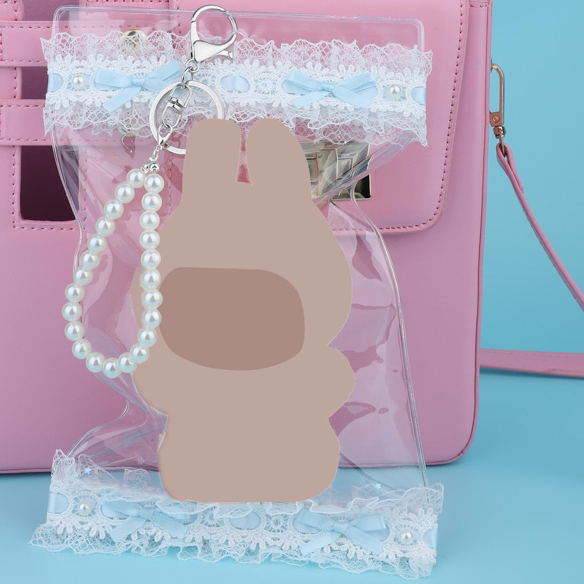 Tinoaly Clear PVC Doll Display Bag, 5.9 x 9.8 in, Pearl Keychain