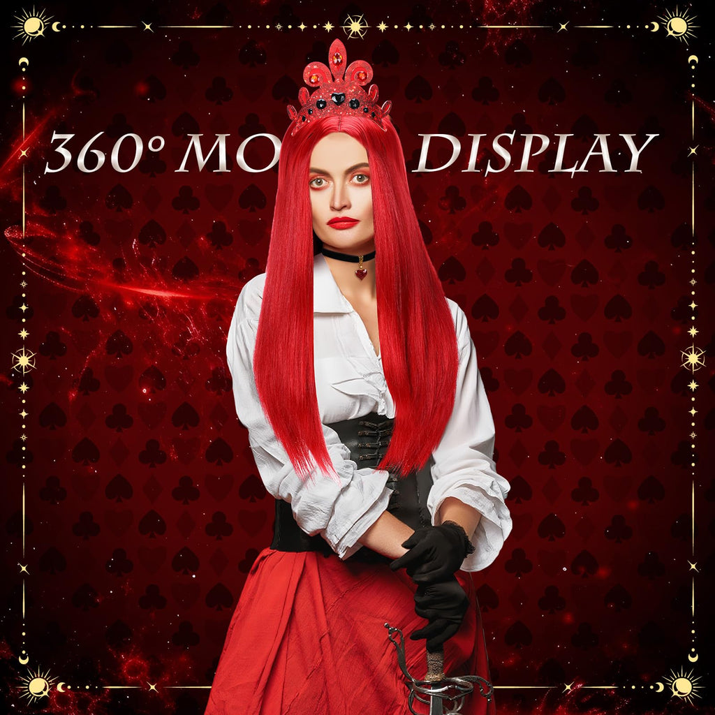 XunYee Halloween Queen Costume Set Red Wig Crown Choker Earrings 60x90cm