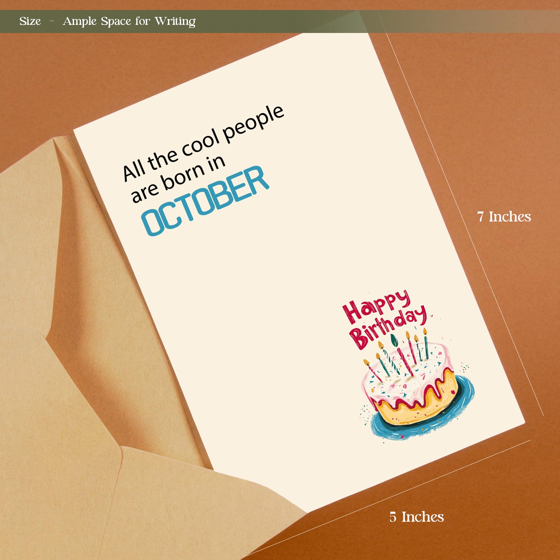 MOSSSH October Birthday Cards with Envelope Sticker Black Letter Print