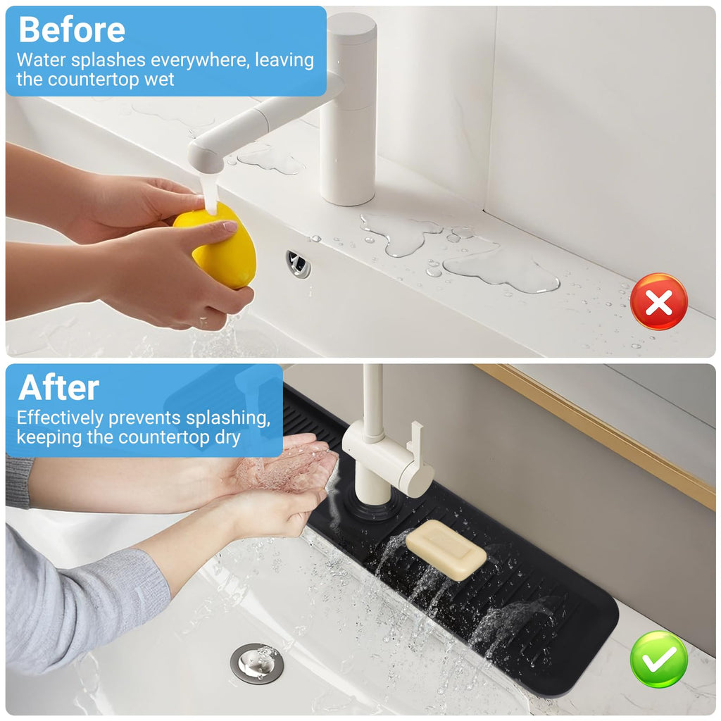 AIZOE Silicone Sink Splash Guard Faucet Mat 23.6in Black Kitchen Bathroom