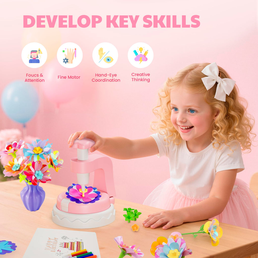 Kingci Fabric Flower Bouquets DIY Kit 117PCS Pink Creative Craft Set