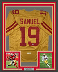 Framed Autographed/Signed Deebo Samuel 35x39 San Francisco Gold Football Jersey JSA COA