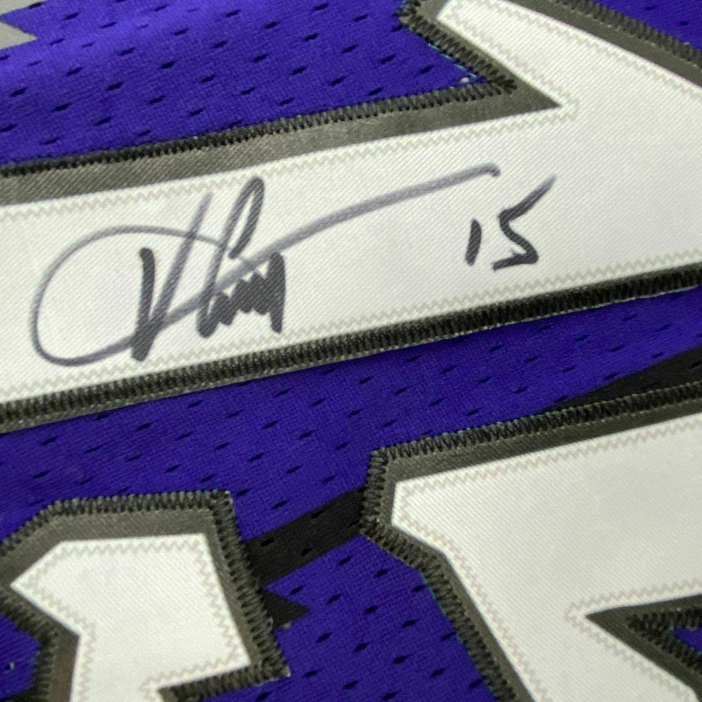 Framed Autographed/Signed Vince Carter 35x39 Toronto Raptors Purple Basketball Jersey Beckett BAS COA