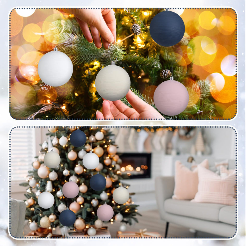 MiniInflat 12 Pc 4Inch Neutral Textured Christmas Ball Ornaments Cream Blue Pink